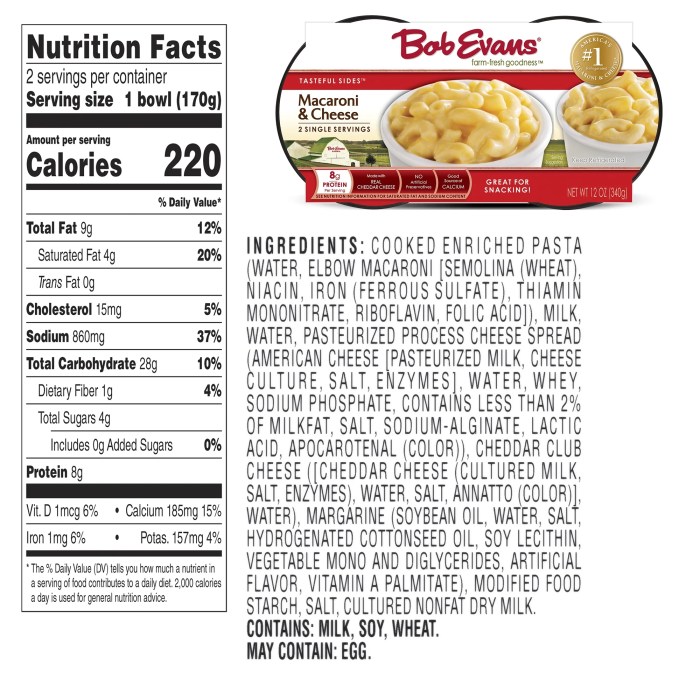 Cheese macaroni kraft nutrition label dinner calories mac facts