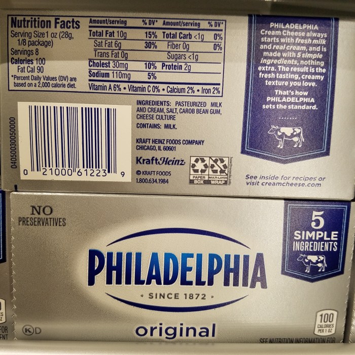 Philadelphia cream cheese nutrition label