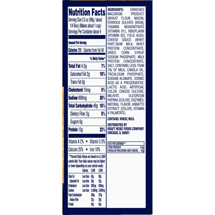 Nutrition facts of kraft mac and cheese