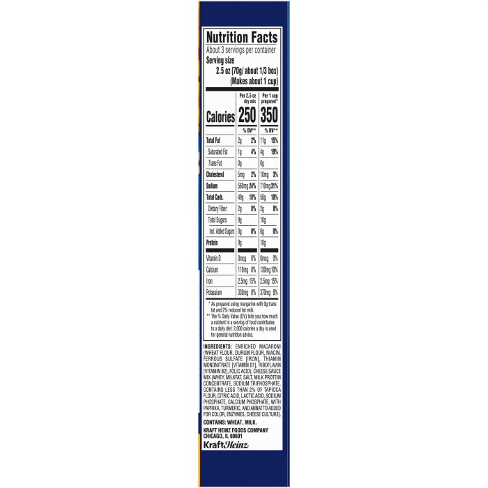 Kraft mac and cheese nutrition facts label