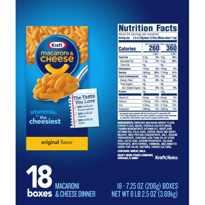 Kraft mac and cheese nutrition facts label