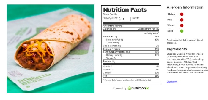 Del taco bean and cheese burrito nutrition