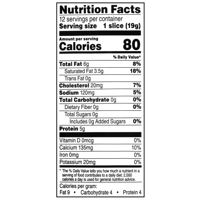 Cheddar cheese nutrition facts label