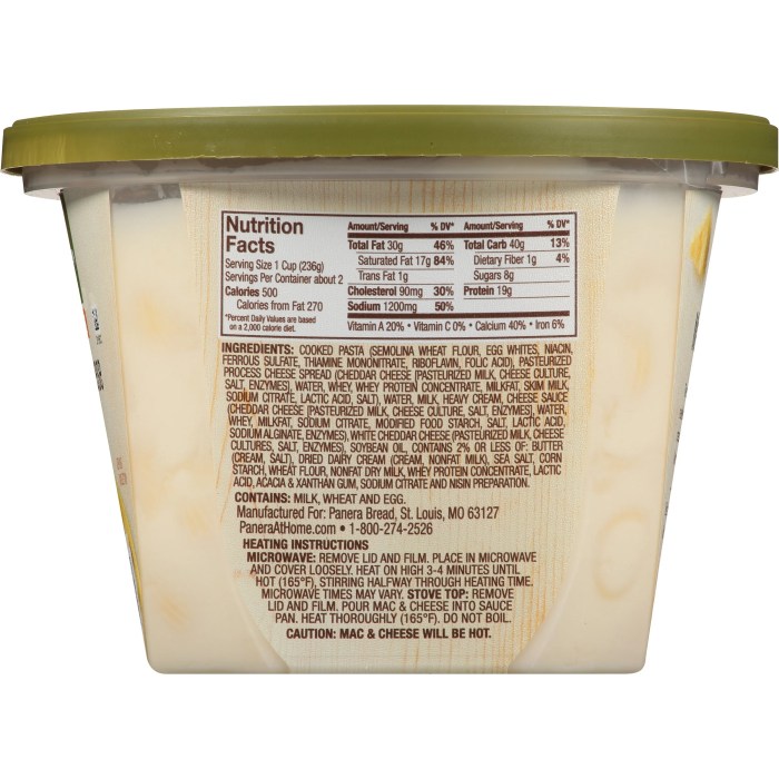 Panera mac n cheese nutrition