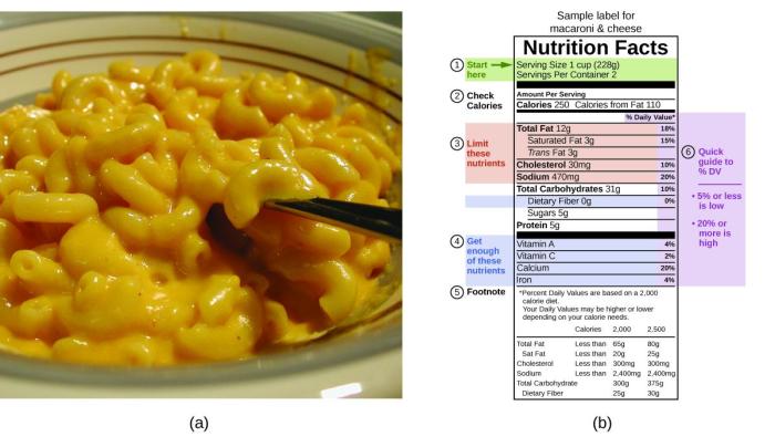 Mac and cheese nutrition facts label