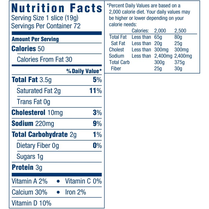 Kraft cheese slice nutrition