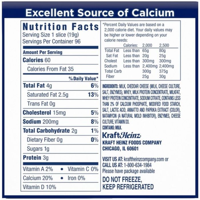 Kraft cheese slice nutrition